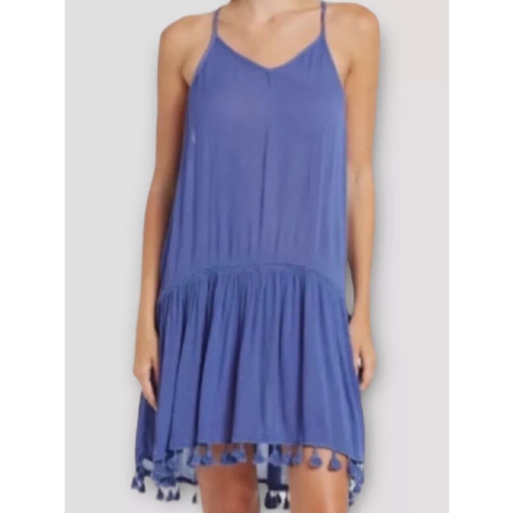 AREA STARS Tassel Trim Tank Dress In Blue Medium New